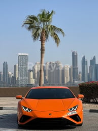 Orange Lamborghini Evo for rent in Dubai 0
