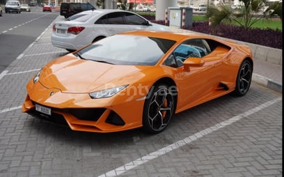 Orange Lamborghini Huracan Evo for rent in Dubai