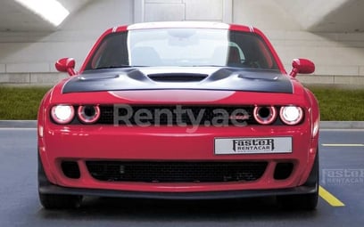 Red Dodge Challenger for rent in Sharjah