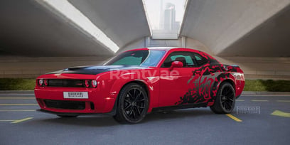 Red Dodge Challenger for rent in Dubai 0