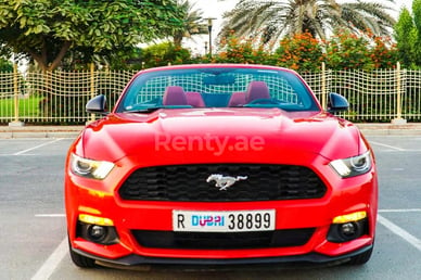 Red Ford Mustang Convertible for rent in Dubai 4