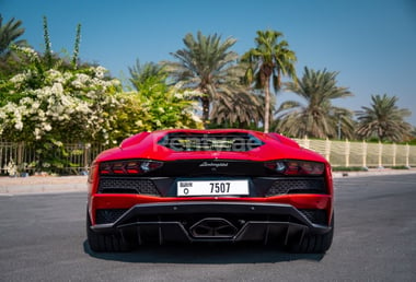 Red Lamborghini Aventador S for rent in Dubai 0