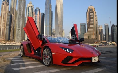Red Lamborghini Aventador S for rent in Dubai