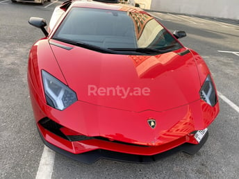 Red Lamborghini Aventador S for rent in Dubai 1