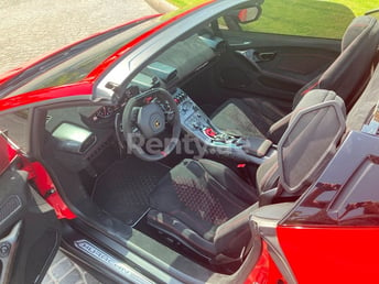 Red Lamborghini Huracan Performante Spyder for rent in Dubai 1
