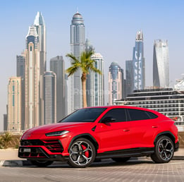 Red Lamborghini Urus for rent in Dubai 1