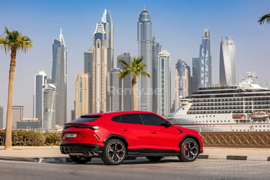 Red Lamborghini Urus for rent in Dubai 4