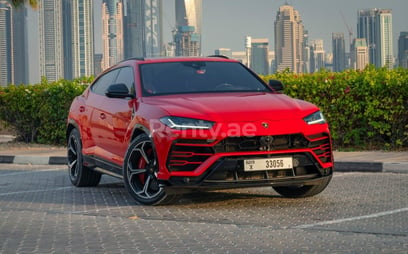Red Lamborghini Urus for rent in Abu-Dhabi