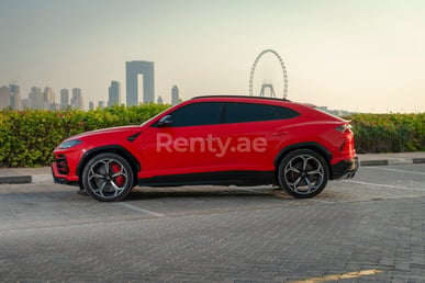 Red Lamborghini Urus for rent in Dubai 1