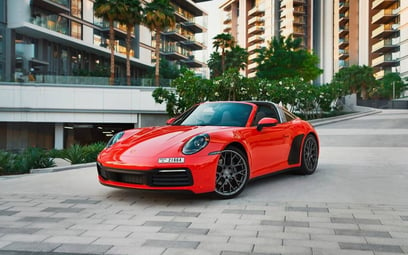 Red Porsche 911 Targa 4 for rent in Dubai