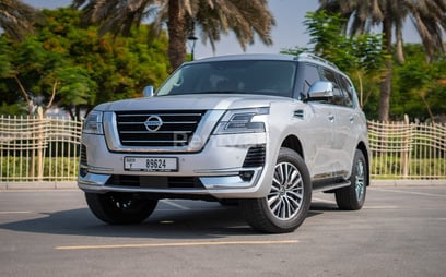 Silver Grey Nissan Patrol Platinum V6 for rent in Dubai