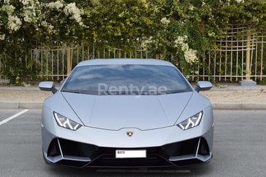 Silver Lamborghini Evo for rent in Dubai 0