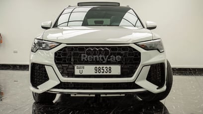 White Gray 2021 Audi Q3 with RS3 bodykit for rent in Dubai 1