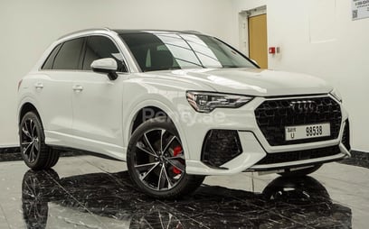 White Gray 2021 Audi Q3 with RS3 bodykit for rent in Abu-Dhabi