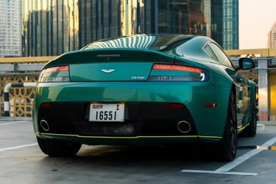 Green Aston Martin Vantage for rent in Dubai 2