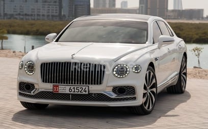 White Bentley Flying Spur for rent in Abu-Dhabi