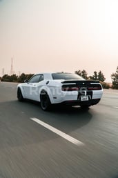 White Dodge Challenger V8 Hellcat for rent in Dubai 0