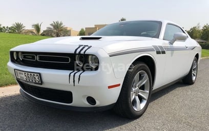 White Dodge Challenger for rent in Dubai