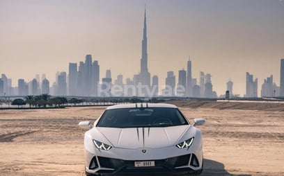 White Lamborghini Evo for rent in Dubai