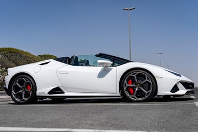 White Lamborghini Huracan Evo Spyder for rent in Dubai 0