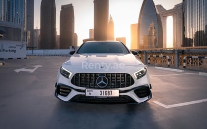 White Mercedes A45 AMG for rent in Dubai 1