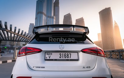 White Mercedes A45 AMG for rent in Dubai 5