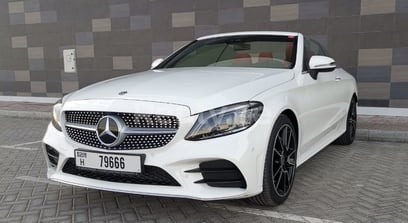 White Mercedes C200 Convertible for rent in Abu-Dhabi