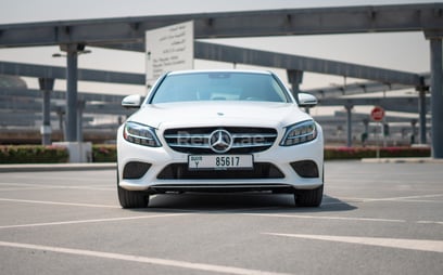 White Mercedes C300 for rent in Dubai 0