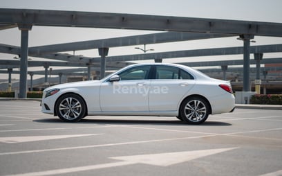White Mercedes C300 for rent in Dubai 1