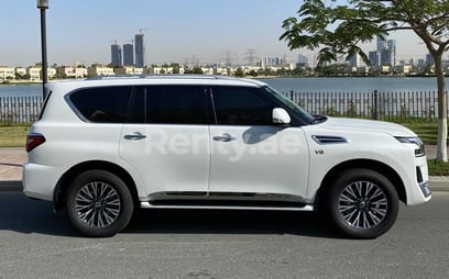 White Nissan Patrol  V8 Titanium for rent in Dubai