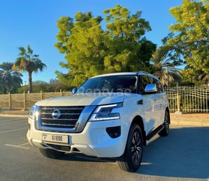 White Nissan Patrol V6 for rent in Abu-Dhabi 5