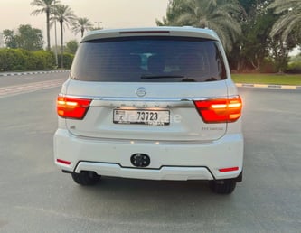 White Nissan Patrol for rent in Dubai 2