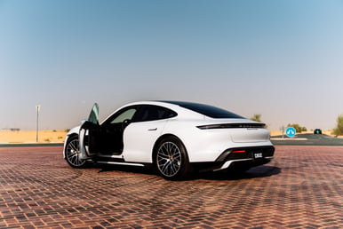 White Porsche Taycan Turbo for rent in Dubai 3