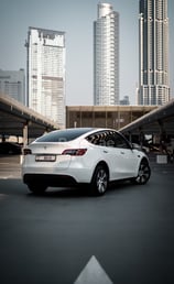White Tesla Model Y Long Range for rent in Dubai 1