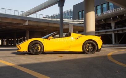 Yellow Ferrari F8 Tributo Spyder for rent in Dubai 1