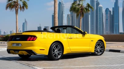 Yellow Ford Mustang GT convert. for rent in Dubai 2