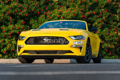 Yellow Ford Mustang cabrio for rent in Dubai 3