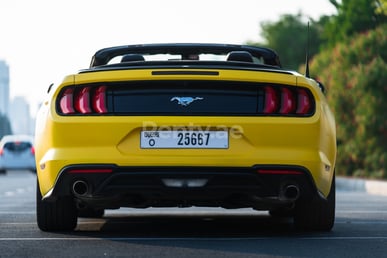 Yellow Ford Mustang cabrio for rent in Dubai 6