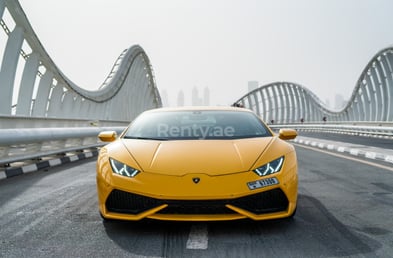 Yellow Lamborghini Huracan Coupe for rent in Sharjah 0