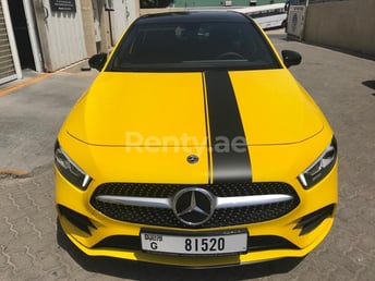 Yellow Mercedes A250 for rent in Dubai 1