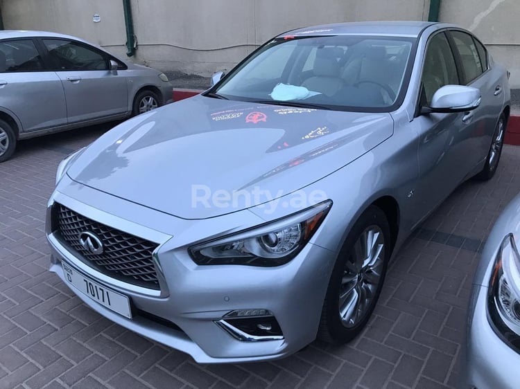 Silver Infiniti Q50 for rent in Abu-Dhabi