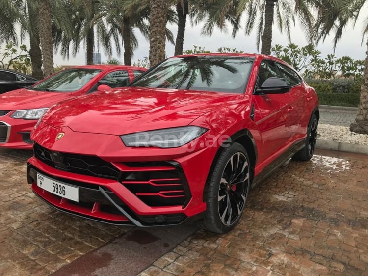 Red Lamborghini Urus for rent in Abu-Dhabi