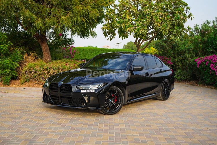 Black 2021 BMW 330i with M3 competition bodykit and upgraded exhaust system for rent in Dubai 4