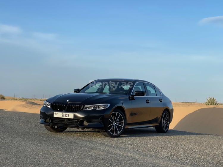 Black BMW 3 Series for rent in Abu-Dhabi 1