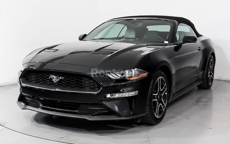 Black Ford Mustang Convertible for rent in Abu-Dhabi