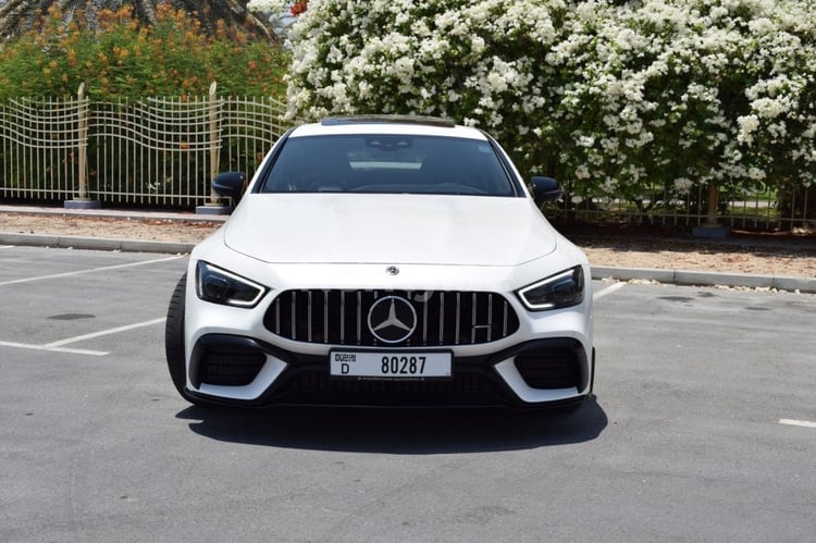 White Mercedes GT 63 S 4MATIC for rent in Dubai 1