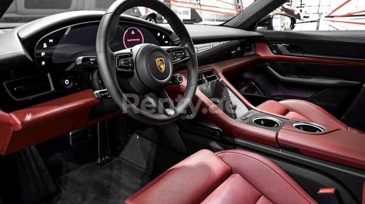 Black Porsche Taycan Turbo for rent in Dubai 2