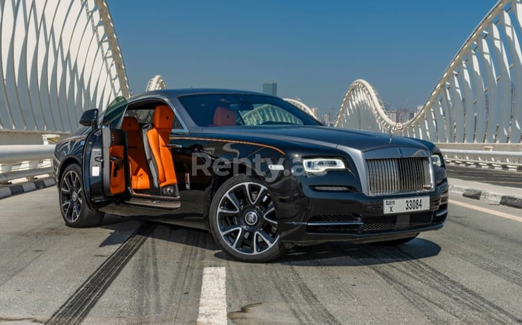 Black Rolls Royce Wraith Silver roof for rent in Abu-Dhabi