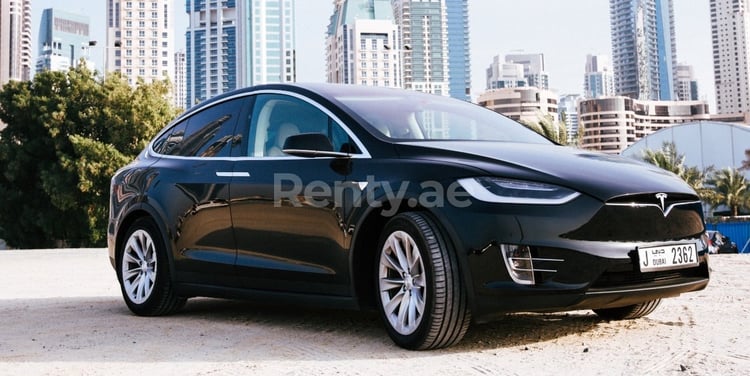 Black Tesla Model X for rent in Abu-Dhabi