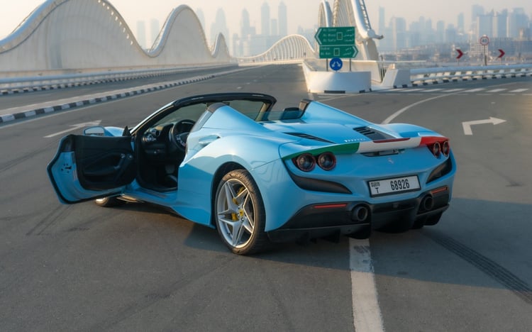 Blue Ferrari F8 Tributo Spyder for rent in Sharjah 2